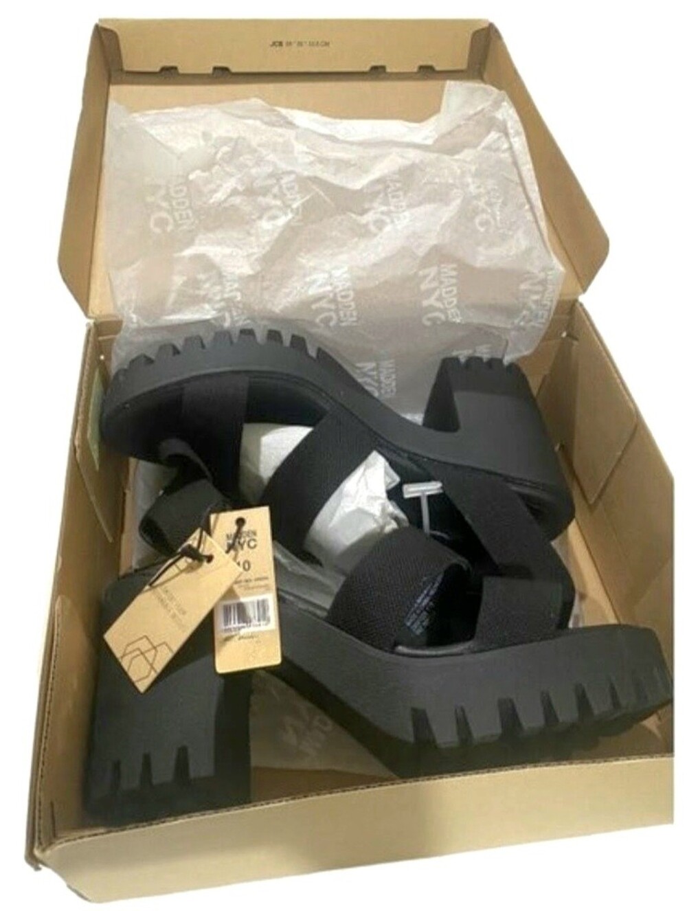 Madden NYC Y2K Inspired Blk 4" Lugged Heel Webbed Pl atform Sandals Sz 10 BNIB - Picture 5 of 17